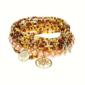 13 PCS Vibrant Bohemian Beaded Stackable Bracelets Multi-Layer Elastic Stretch